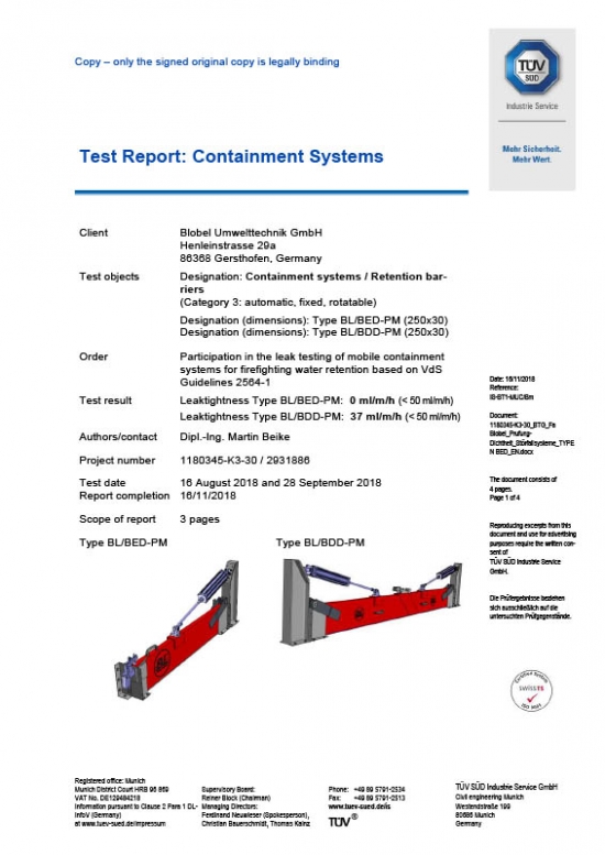 Latest TÜV certificates for BLOBEL Accident Barriers